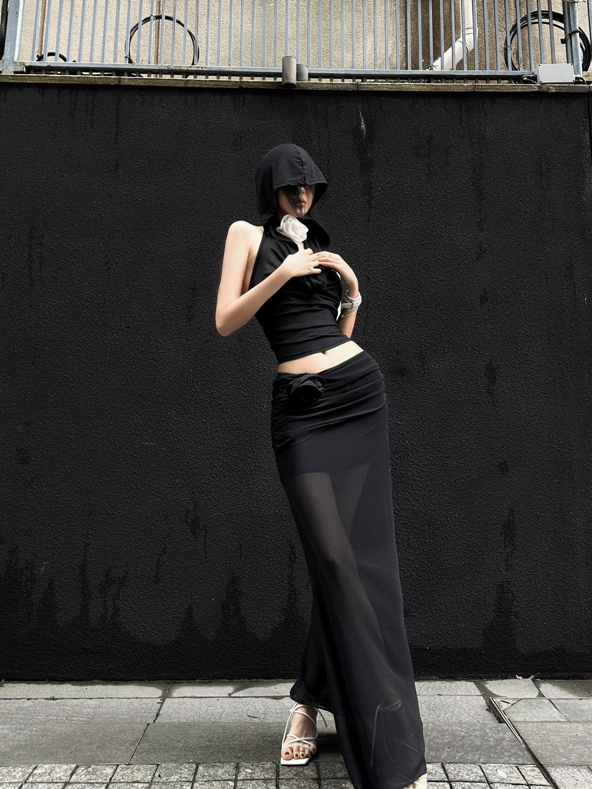 Fanptntox Chiffon Sheer Low Waist Slim Fit Solid H Line Pencil Women's Other Maxi Skirts