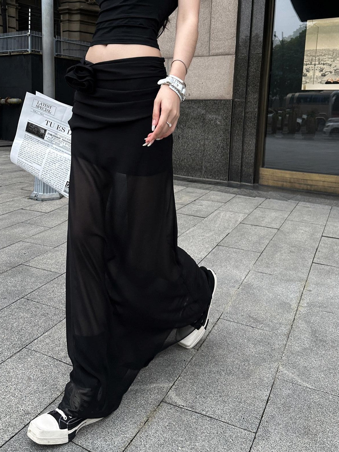 Fanptntox Chiffon Sheer Low Waist Slim Fit Solid H Line Pencil Women's Other Maxi Skirts
