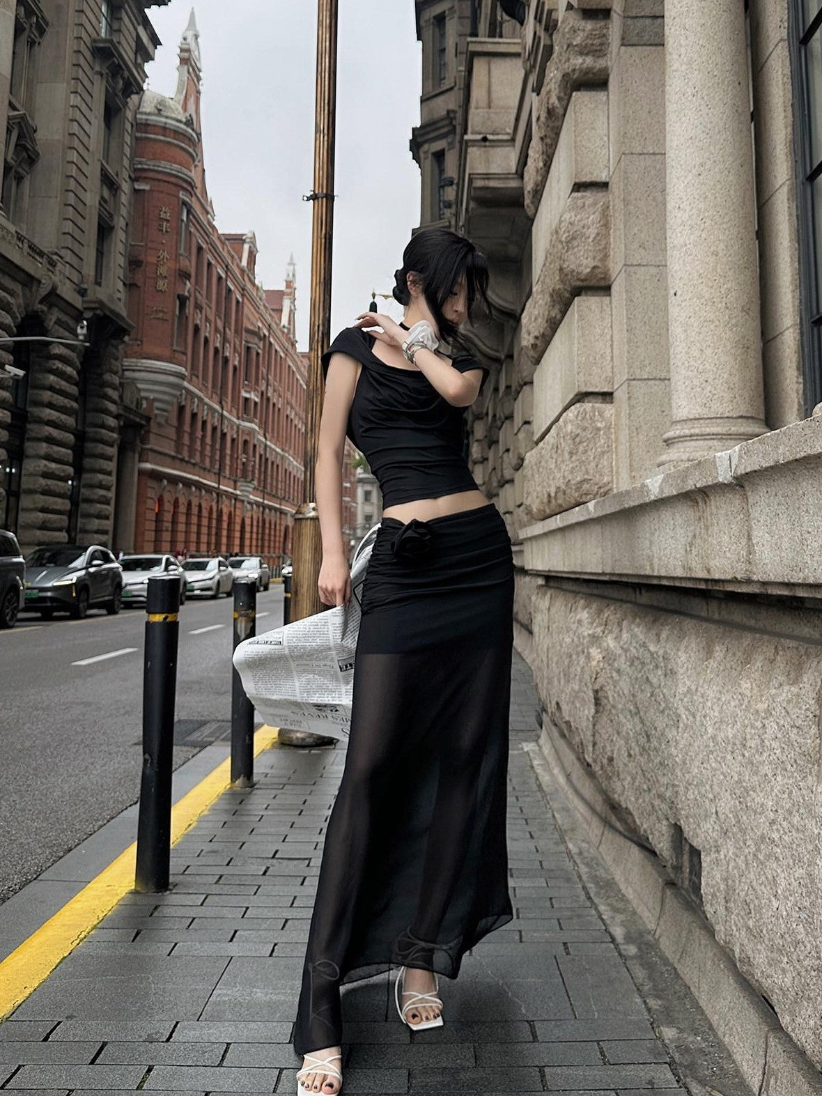 Fanptntox Chiffon Sheer Low Waist Slim Fit Solid H Line Pencil Women's Other Maxi Skirts