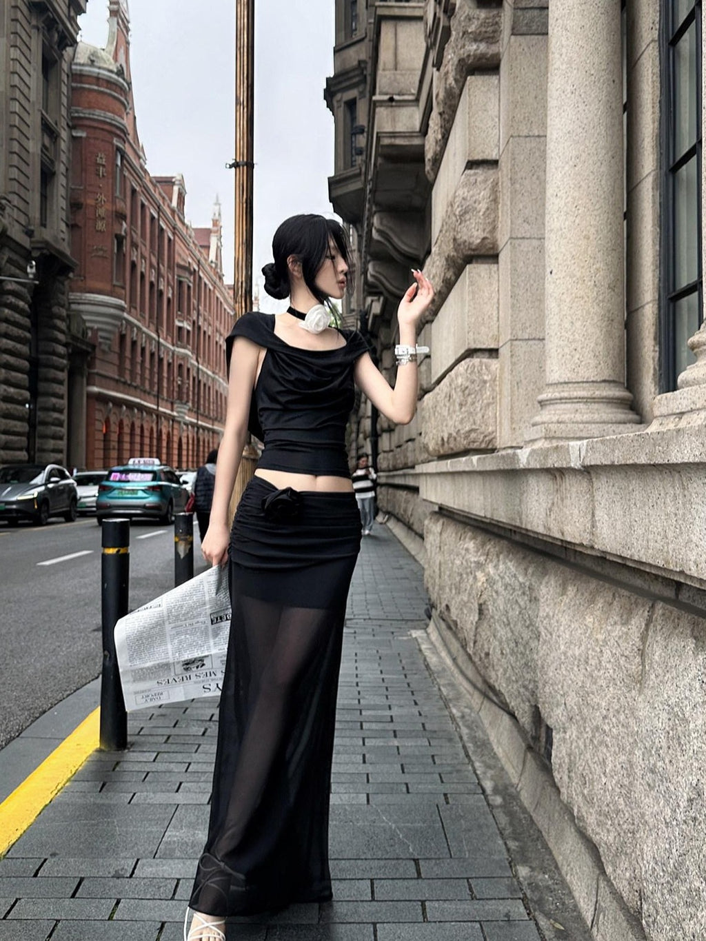 Fanptntox Chiffon Sheer Low Waist Slim Fit Solid H Line Pencil Women's Other Maxi Skirts