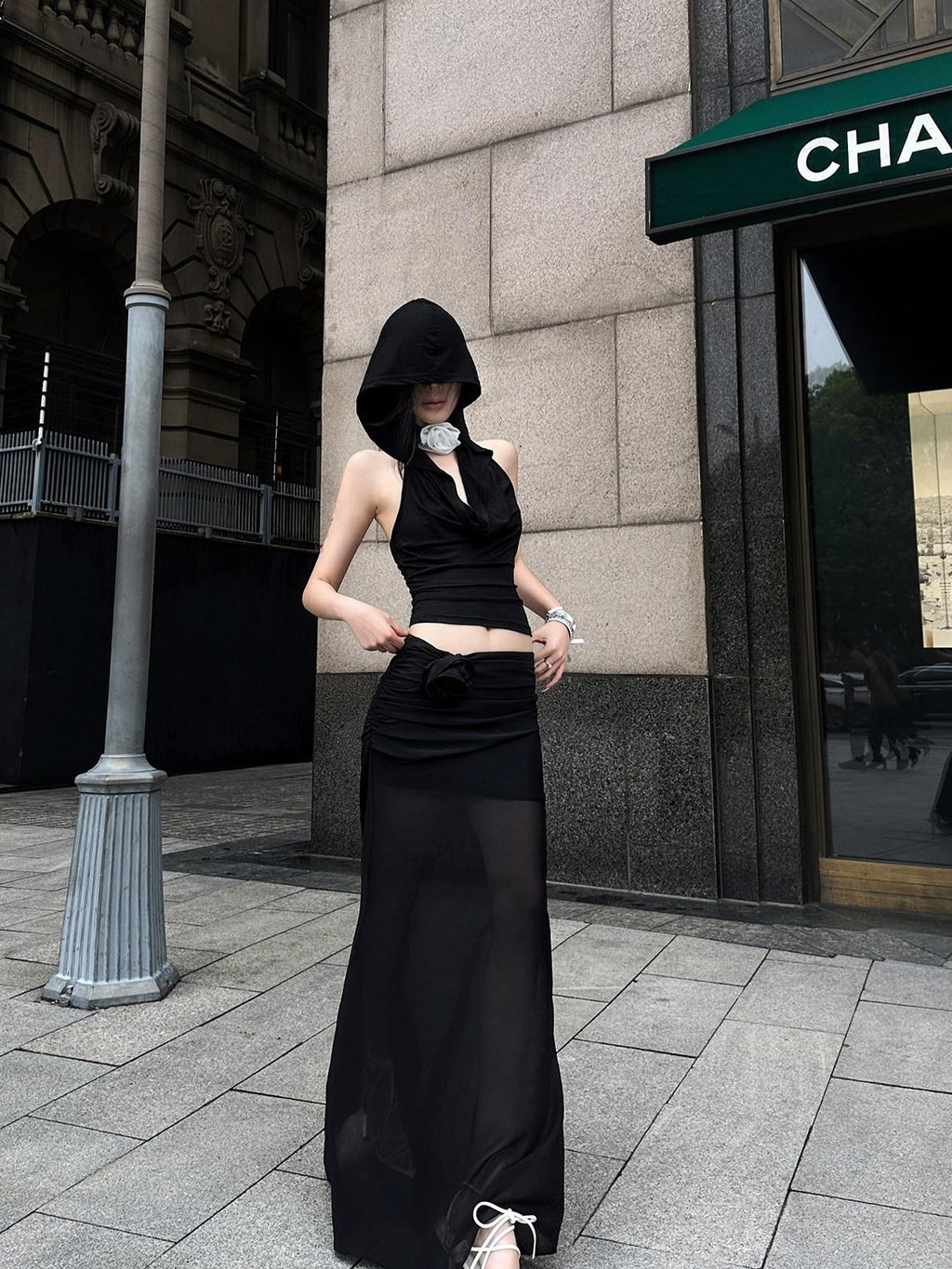 Fanptntox Chiffon Sheer Low Waist Slim Fit Solid H Line Pencil Women's Other Maxi Skirts
