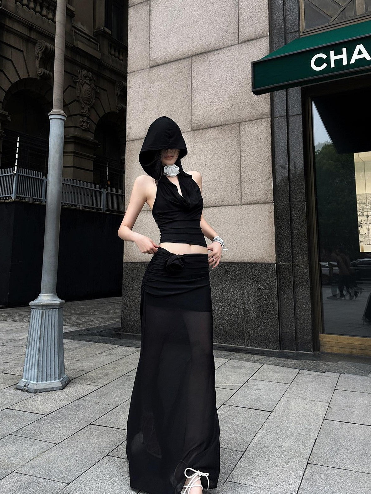 Fanptntox Chiffon Sheer Low Waist Slim Fit Solid H Line Pencil Women's Other Maxi Skirts