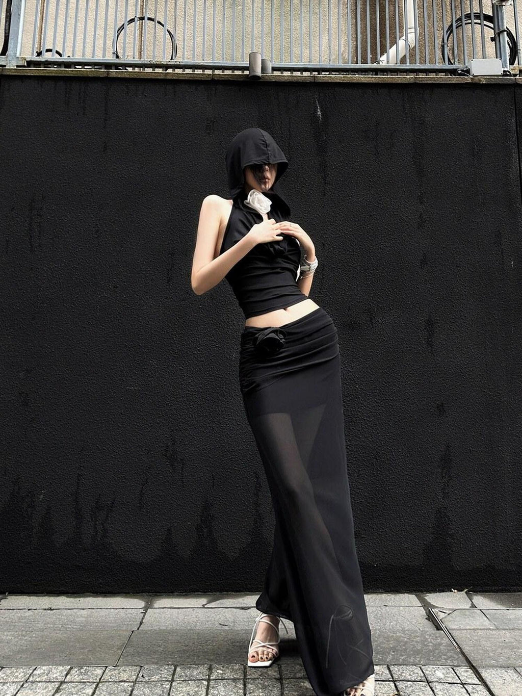 Fanptntox Chiffon Sheer Low Waist Slim Fit Solid H Line Pencil Women's Other Maxi Skirts