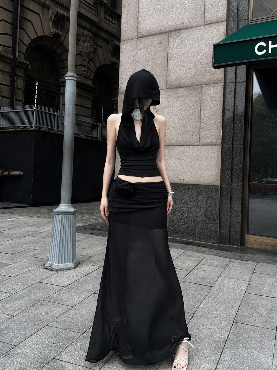 Fanptntox Chiffon Sheer Low Waist Slim Fit Solid H Line Pencil Women's Other Maxi Skirts