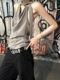 Fanptntox Coffee Brown Tie Back Open Back Solid Straight Cut Women's Halter Tops