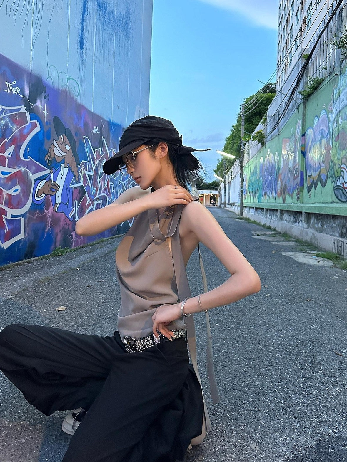 Fanptntox Coffee Brown Tie Back Open Back Solid Straight Cut Women's Halter Tops