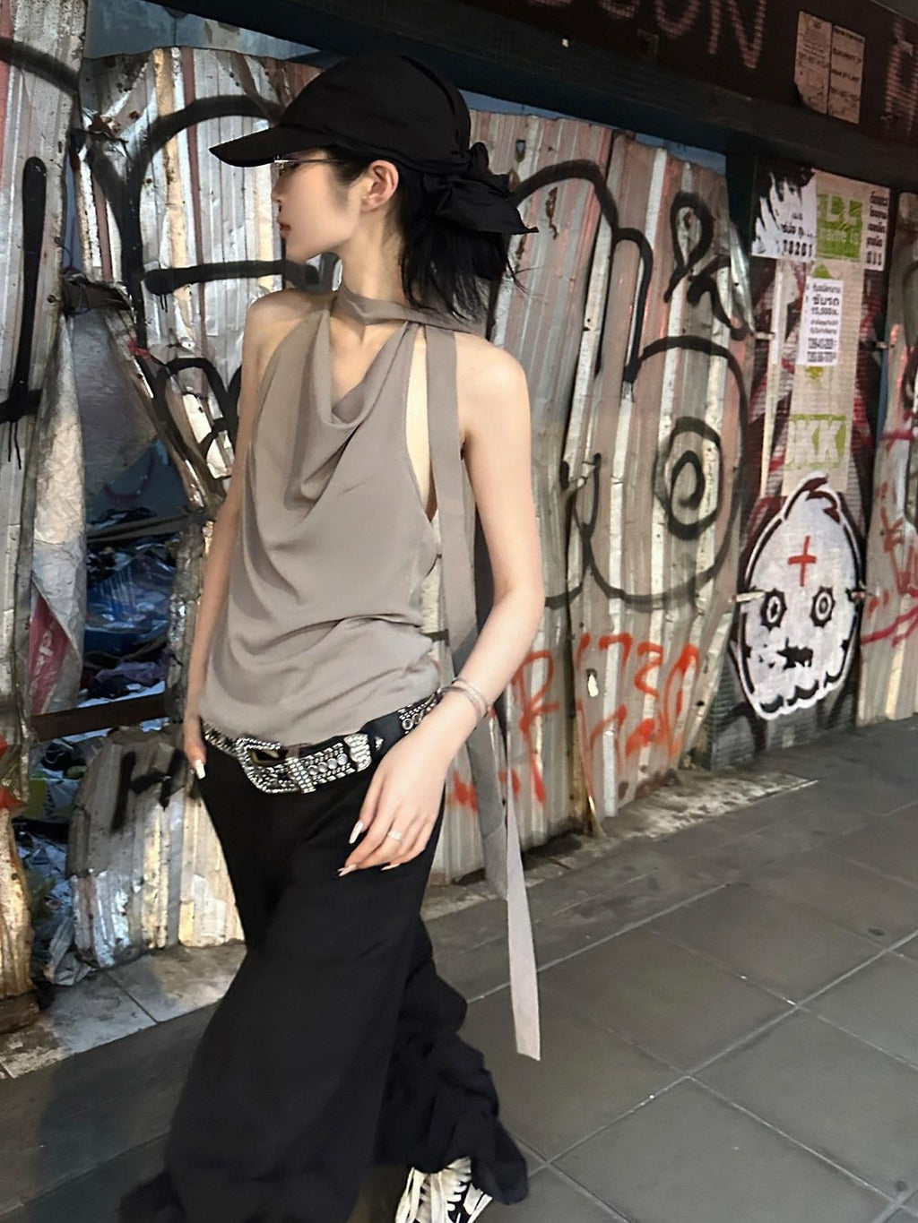 Fanptntox Coffee Brown Tie Back Open Back Solid Straight Cut Women's Halter Tops