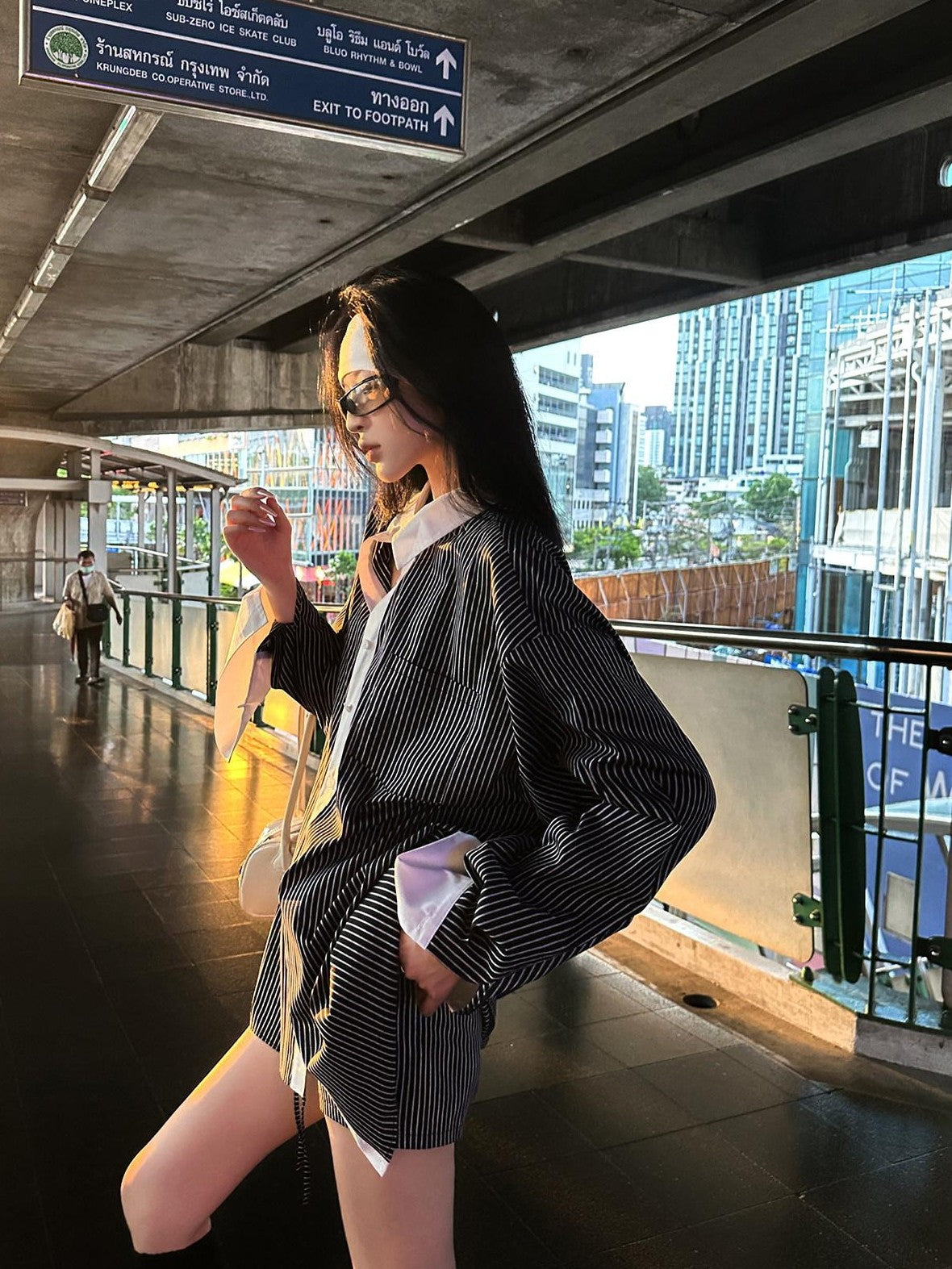 Fanptntox Contrast Stripe Long Sleeve Women's Slim Shorts Casual Top & Shorts Sets
