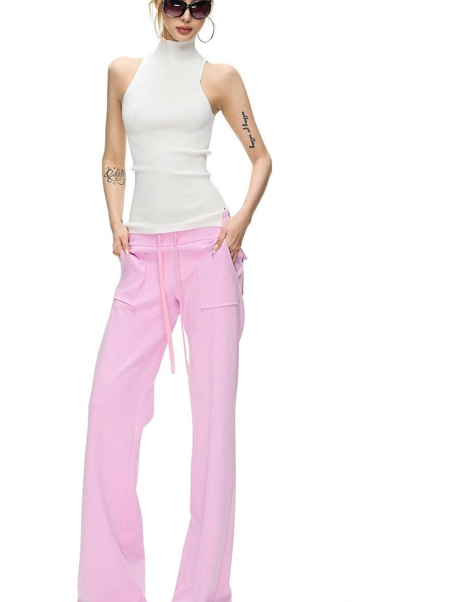 Fanptntox Cooling Racerback Stand Collar Waist Cinch Knit Women's Viscose Tank Tops