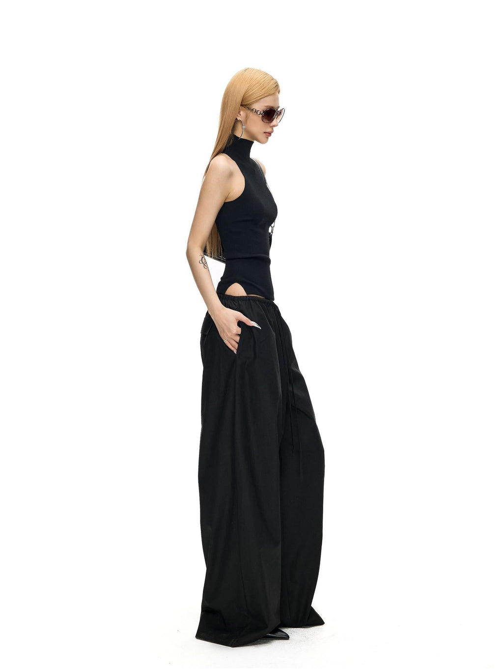 Fanptntox Cooling Racerback Stand Collar Waist Cinch Knit Women's Viscose Tank Tops