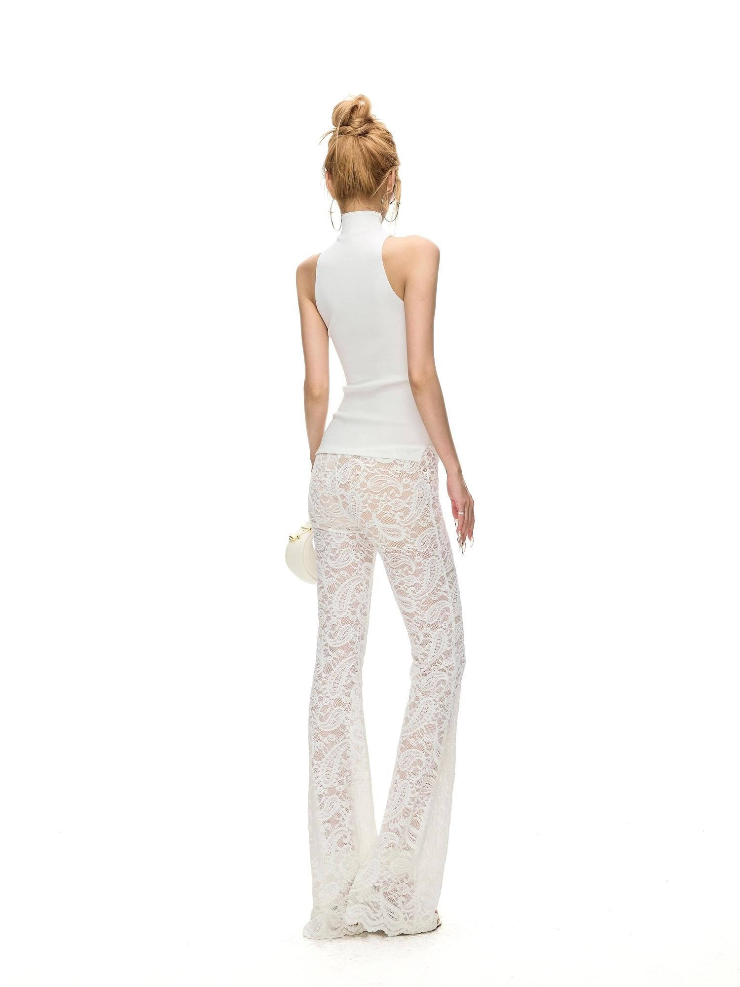 Fanptntox Cooling Racerback Stand Collar Waist Cinch Knit Women's Viscose Tank Tops