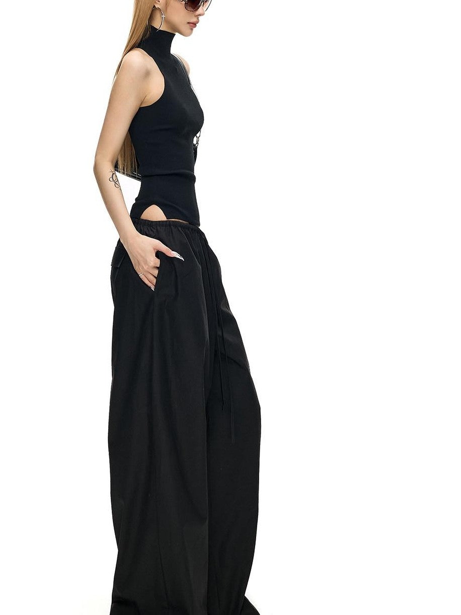 Fanptntox Cooling Racerback Stand Collar Waist Cinch Knit Women's Viscose Tank Tops
