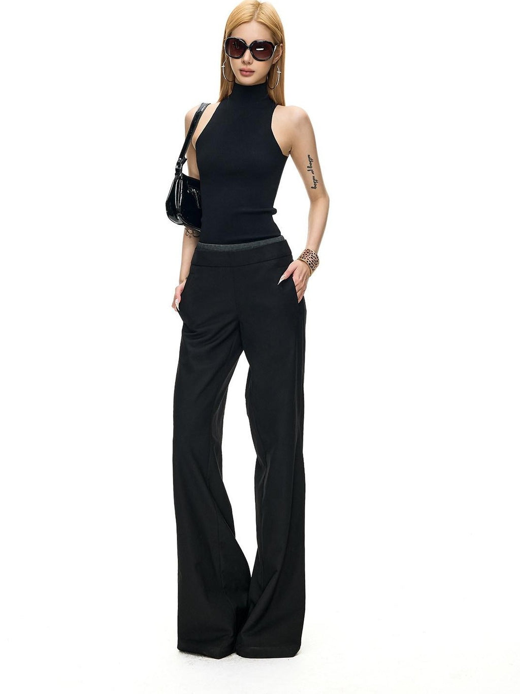 Fanptntox Cooling Racerback Stand Collar Waist Cinch Knit Women's Viscose Tank Tops