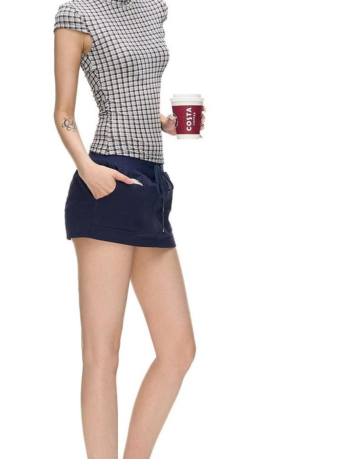 Fanptntox Cream Tie Low Waist Slim Fit Elastic Waist Lined Women's Cotton Skorts