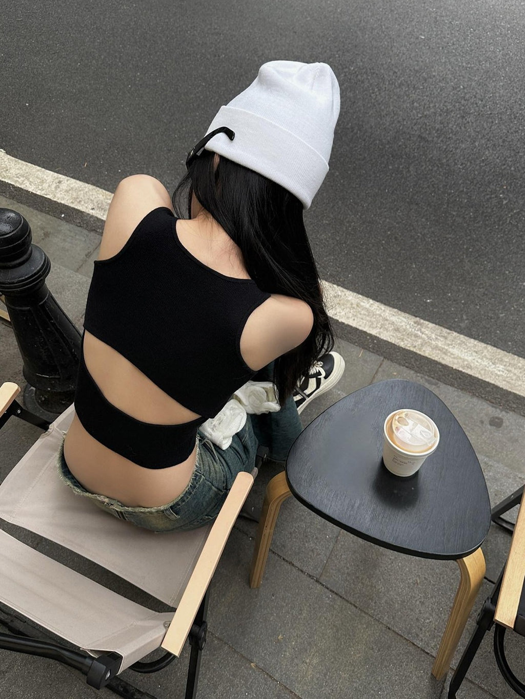Fanptntox Cropped Racerback Open Back Slim Fit Women's Solid Color Tank Tops