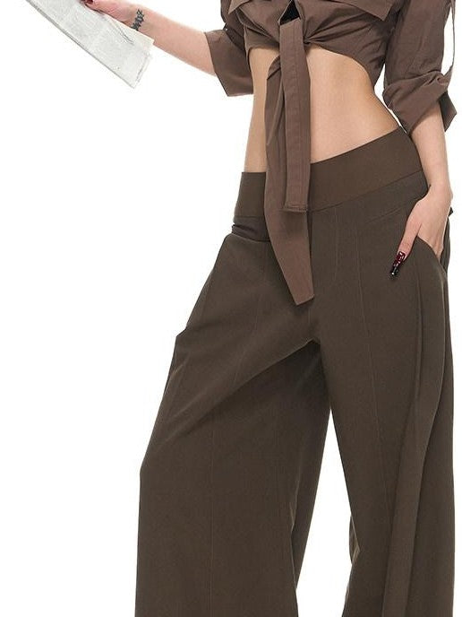 Fanptntox Cropped Waist Cinching Collared Women's Cotton Nylon Blend Tie-front Shirts