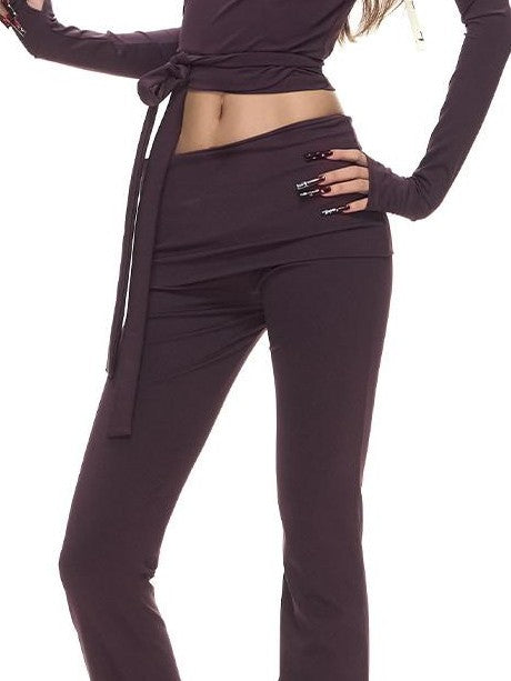 Fanptntox Cross Tie Long Sleeve Slimming High Waist Flare Women's Knit Tracksuit Sets