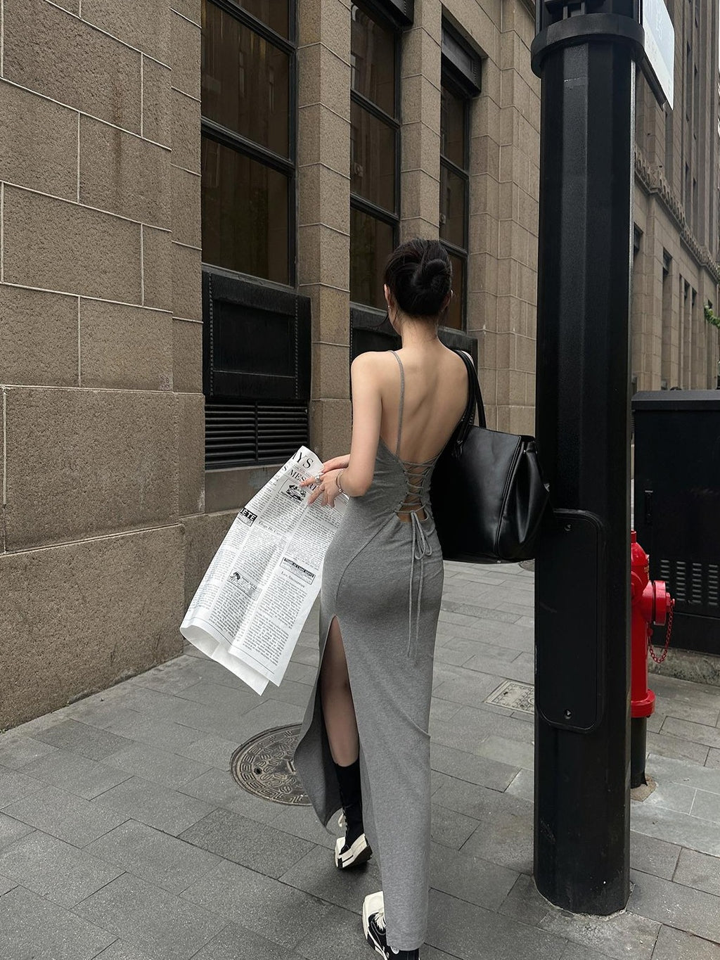 Fanptntox Cutout Open Back High Waist Bodycon Women's Slip Maxi Dresses