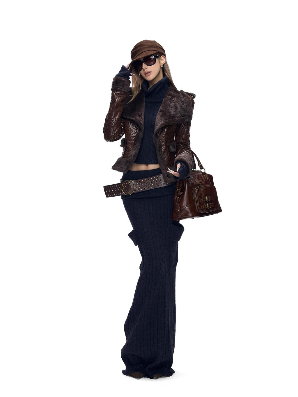 Fanptntox Deep Coffee Leopard Print Short Slim Women's Faux Mink Leather Jackets