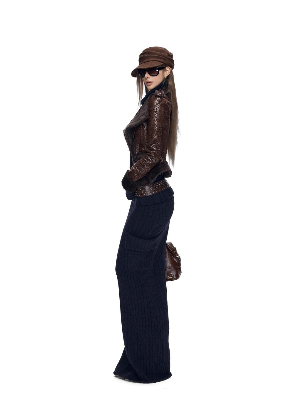 Fanptntox Deep Coffee Leopard Print Short Slim Women's Faux Mink Leather Jackets