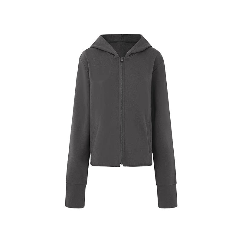 Fanptntox_Deep_Gray_Hooded_Zip_Up_Slim_Fit_Women's_Casual_Top_&_Shorts_Sets_770729135772_MISSTT