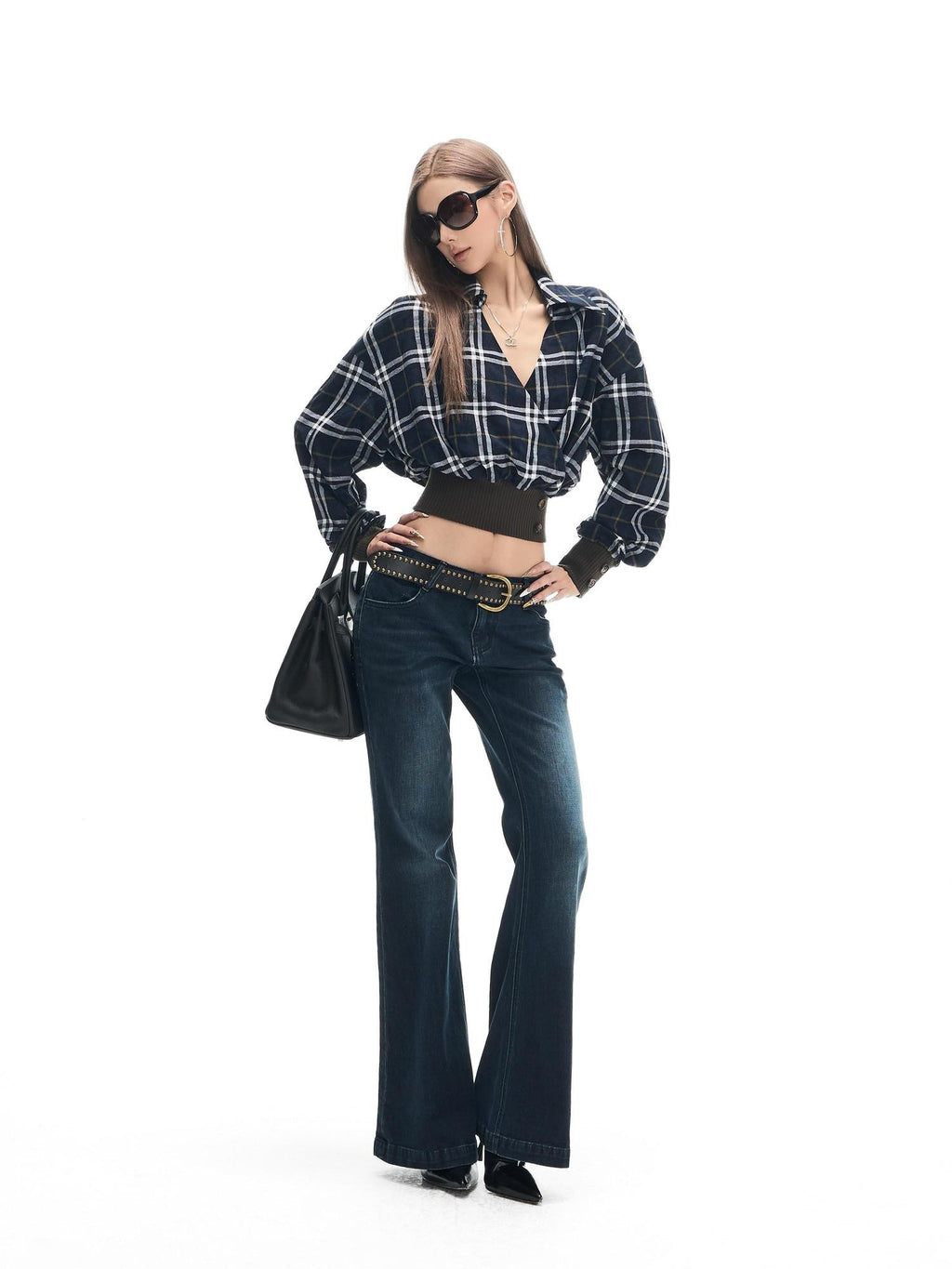 Fanptntox Deep Indigo Washed Whisker Vintage Women's Cotton Stretch Straight-leg Jeans