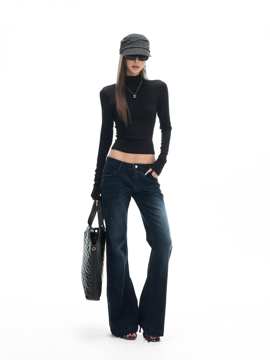 Fanptntox Deep Indigo Washed Whisker Vintage Women's Cotton Stretch Straight-leg Jeans