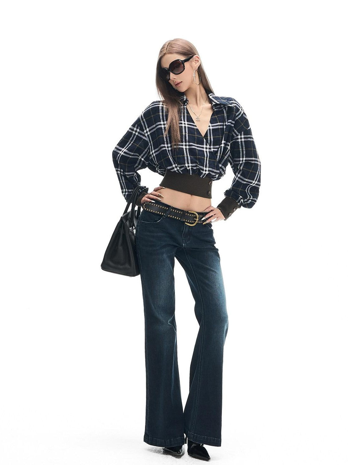 Fanptntox Deep Indigo Washed Whisker Vintage Women's Cotton Stretch Straight-leg Jeans