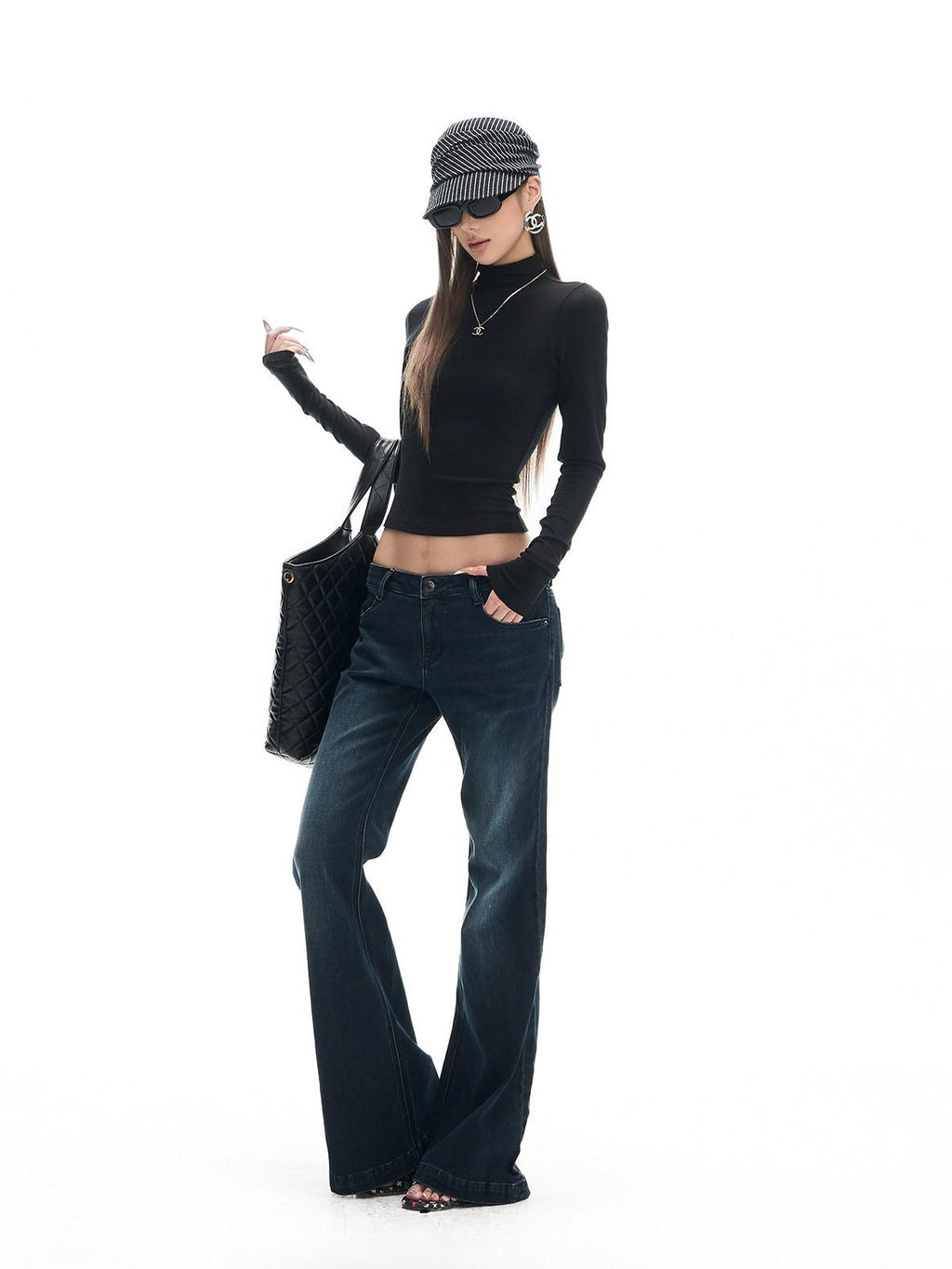 Fanptntox Deep Indigo Washed Whisker Vintage Women's Cotton Stretch Straight-leg Jeans