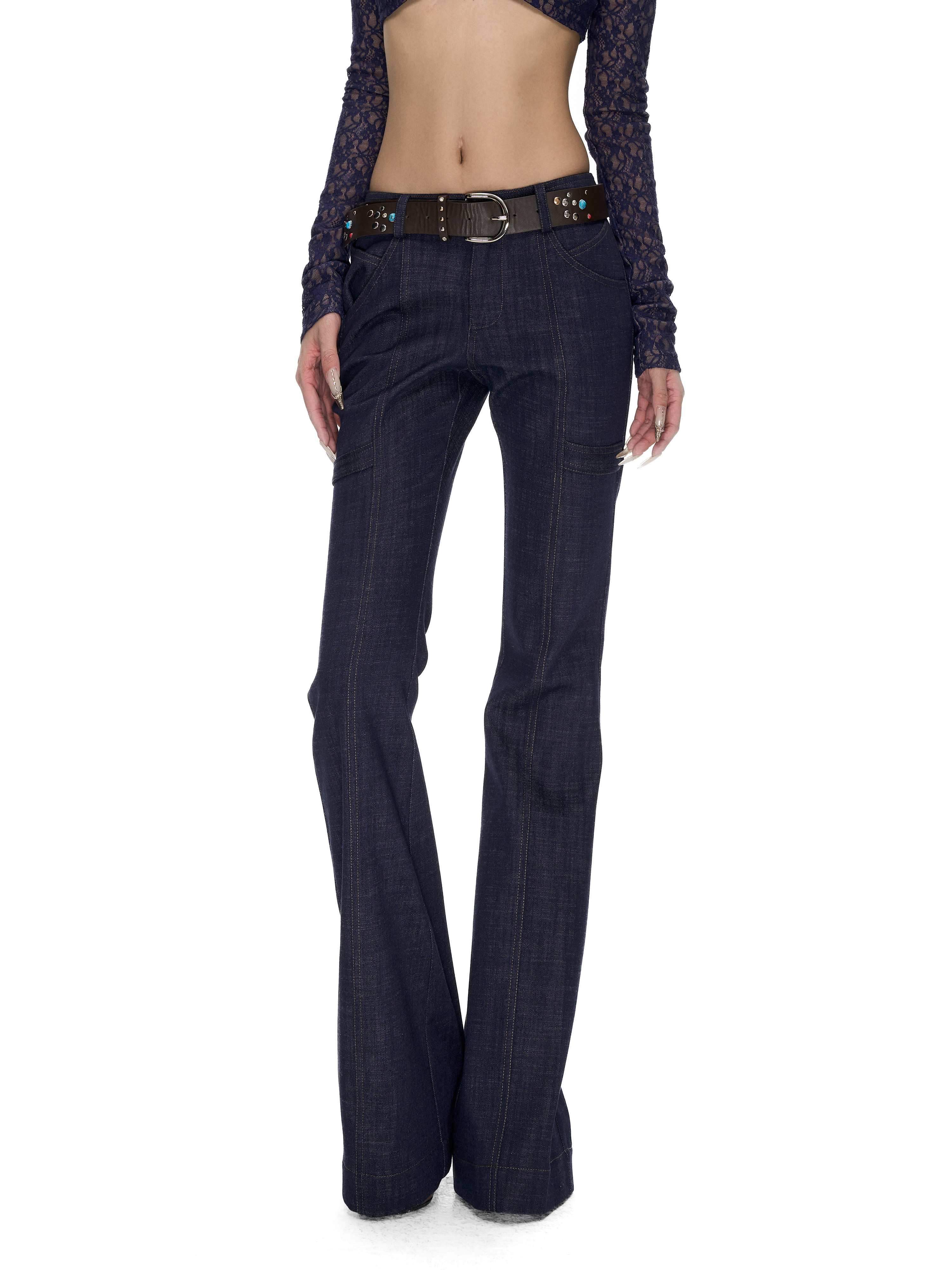 Fanptntox_Deep_Navy_Stand_Collar_Slim_High_Waist_Flare_Women's_Casual_Top_&_Pants_Sets_1007285071954_MISSTT