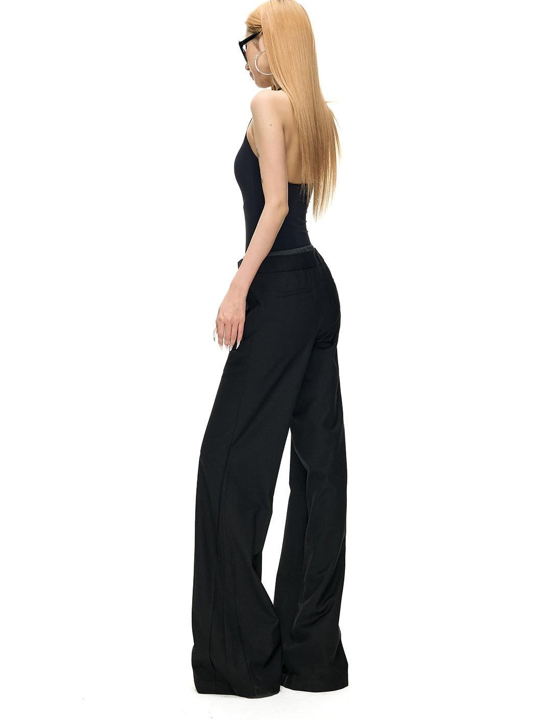 Fanptntox Deep V Sleeveless Halter Fitted Women's Nylon Stretch Knit Halter Bodysuits