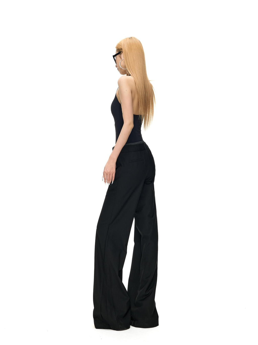 Fanptntox Deep V Sleeveless Halter Fitted Women's Nylon Stretch Knit Halter Bodysuits