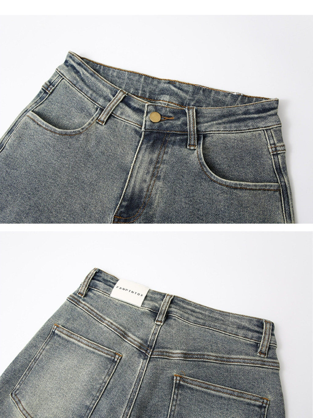 Fanptntox Denim Blue Ripped Low Rise Women's Cotton Stretch Denim Wide-leg Jeans