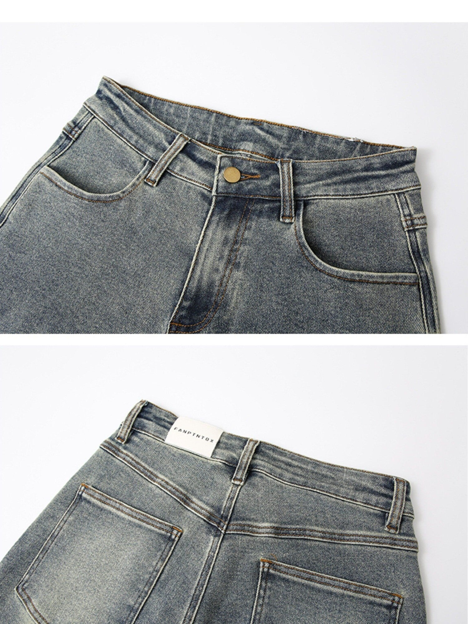 Fanptntox Denim Blue Ripped Low Rise Women's Cotton Stretch Denim Wide-leg Jeans
