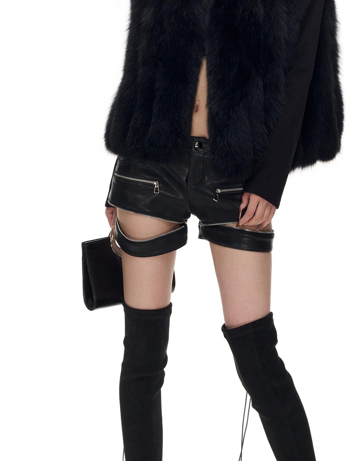 Fanptntox Detachable Faux Leather Low Waist Slim Fit Women's Pu Hot Pants