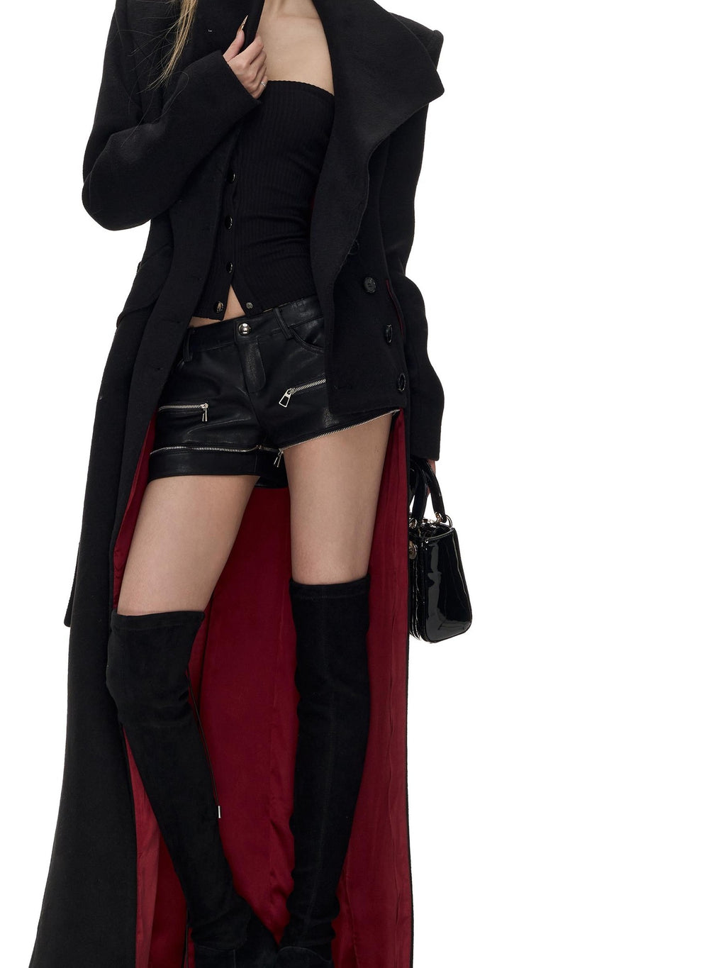 Fanptntox Detachable Faux Leather Low Waist Slim Fit Women's Pu Hot Pants