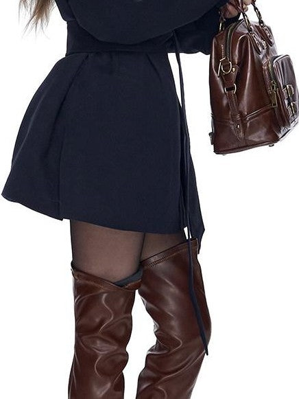 Fanptntox Detachable Fur Collar Drawstring Waist Women's Polyester Short Coats
