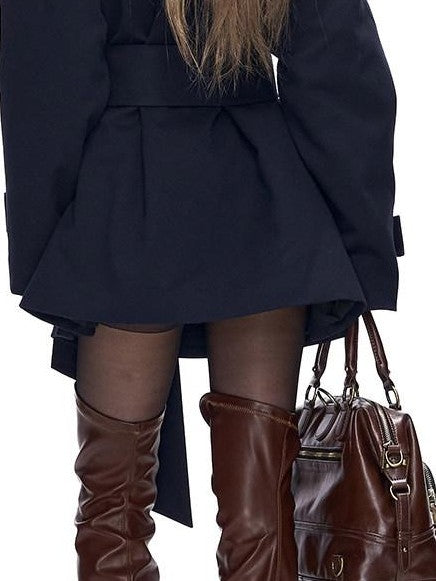 Fanptntox Detachable Fur Collar Drawstring Waist Women's Polyester Short Coats