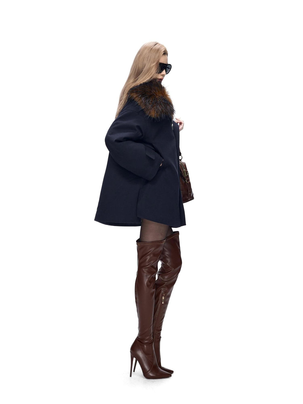 Fanptntox Detachable Fur Collar Drawstring Waist Women's Polyester Short Coats