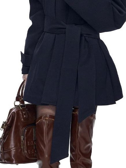 Fanptntox Detachable Fur Collar Drawstring Waist Women's Polyester Short Coats