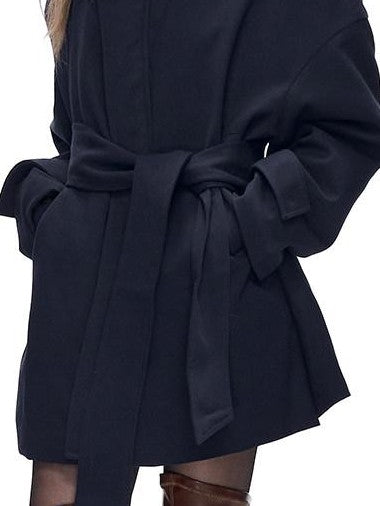 Fanptntox Detachable Fur Collar Drawstring Waist Women's Polyester Short Coats