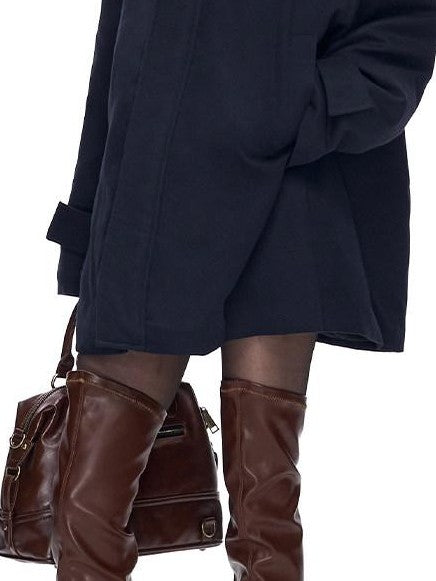 Fanptntox Detachable Fur Collar Drawstring Waist Women's Polyester Short Coats