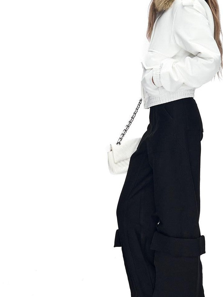 Fanptntox Detachable Fur Collar Quilted Short Women's Polyester Blend Puffer Jackets