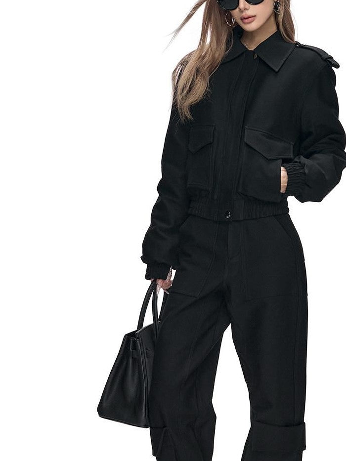 Fanptntox Detachable Fur Collar Quilted Short Women's Polyester Blend Puffer Jackets