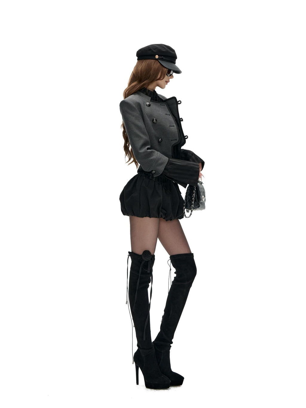 Fanptntox Diagonal Striped Double Breasted Stand Collar Women's Cropped Casual Jackets