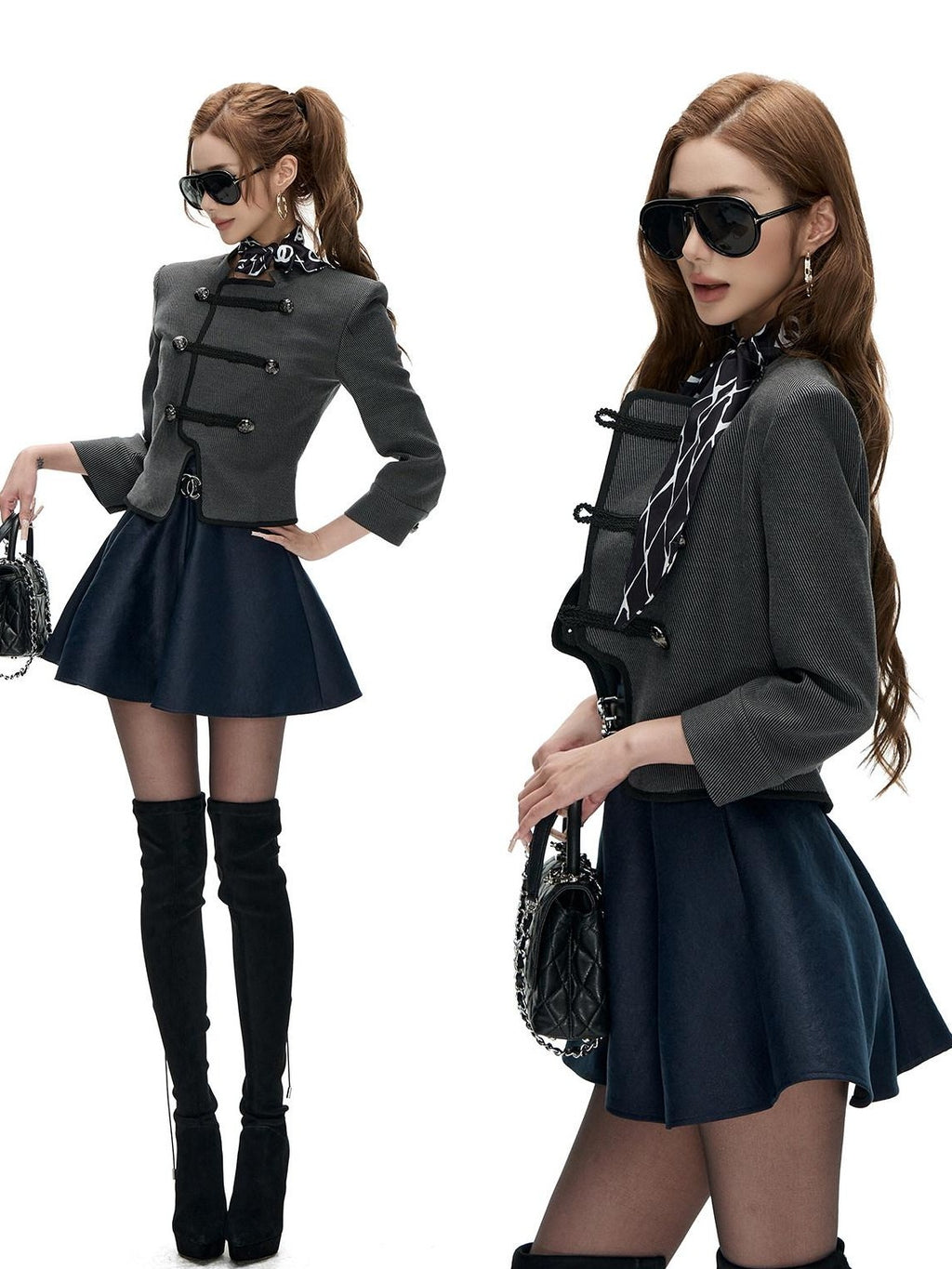 Fanptntox Diagonal Striped Double Breasted Stand Collar Women's Cropped Casual Jackets