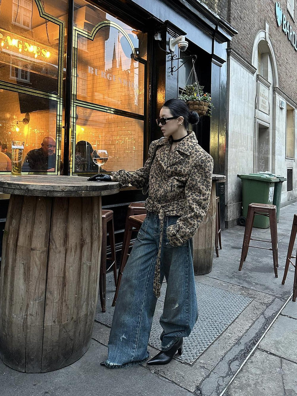 Fanptntox Distressed Faded Loose Straight High Waist Women's Denim Wide-leg Jeans