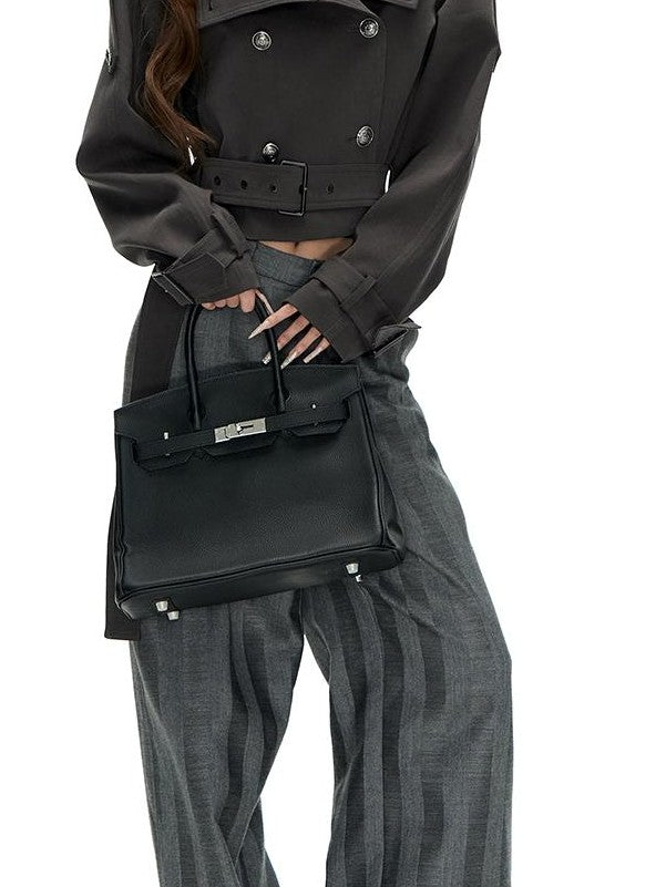 Fanptntox Double Breasted Belted High Collar Slim Fit Lyocell Women's Cropped Jackets