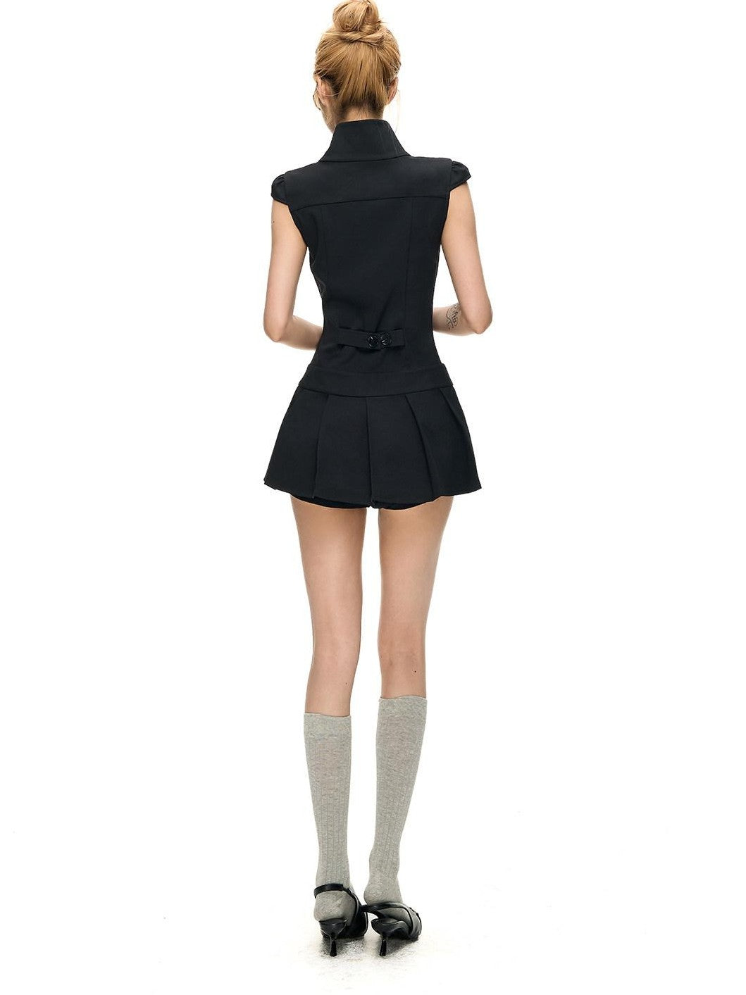 Fanptntox Double Breasted Collar Diagonal Pleats Women's Casual Mini Dresses