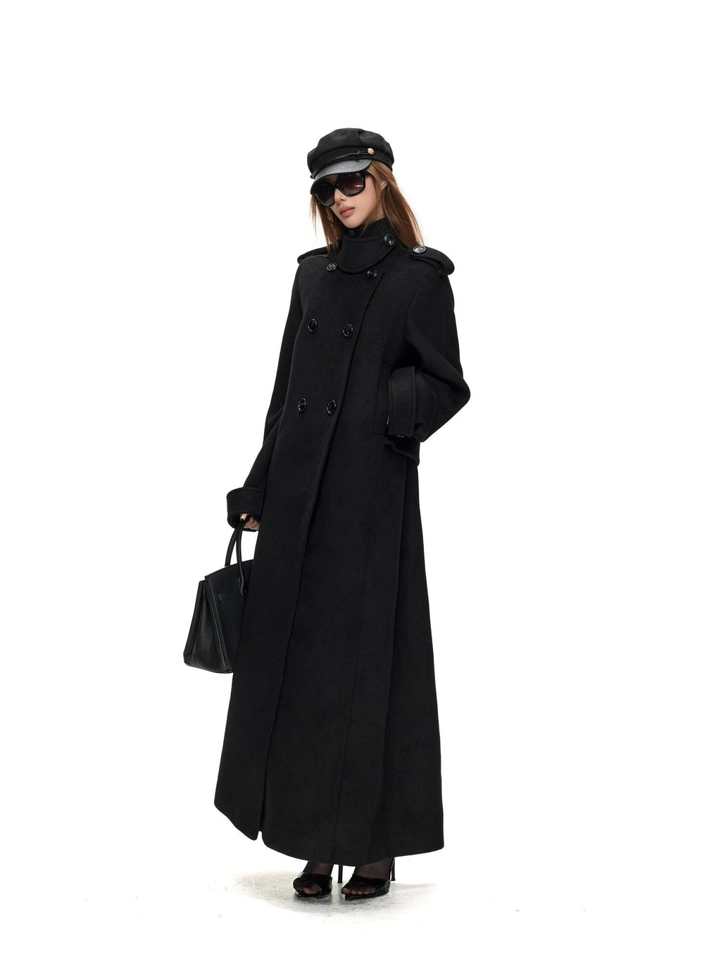 Fanptntox Double Breasted Epaulet Wool Blend Loose Fit Solid Women's Trench Coats